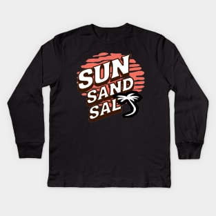 Sun Sand Salt Hello Summer Bye School Vintage Funny Surfer Riding Surf Surfing Lover Gifts Kids Long Sleeve T-Shirt